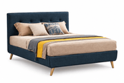 True Contemporary Bed Drew Midnight Blue Tufted Linen Platform Bed - Available in 3 Sizes