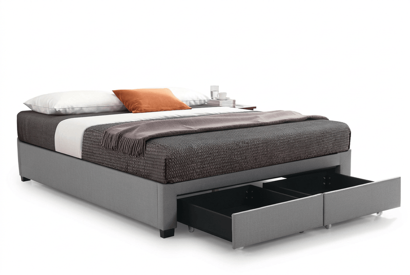 True Contemporary Bed EZ Base Foundation Grey Platform Bed with 2 Storage Drawers - Available in 4 Sizes