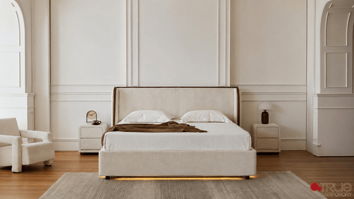 True Contemporary Bed Lumen Beige Fabric Wingback Platform Bed with LED Lighting - Available in 3 Sizes