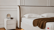 True Contemporary Bed Lumen Beige Fabric Wingback Platform Bed with LED Lighting - Available in 3 Sizes