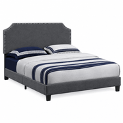 True Contemporary Bed Markle Dark Grey Linen Upholstered Platform Bed with Nailhead Trim - Available in 4 Sizes