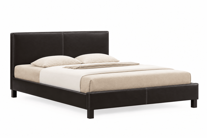 True Contemporary Bed Mirabel Espresso Faux Leather Platform Bed - Available in 3 Sizes