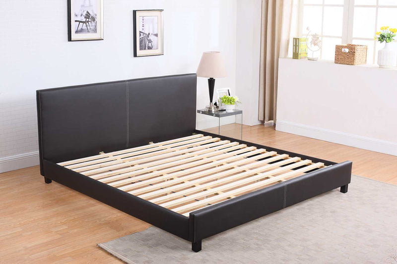True Contemporary Bed Mirabel Espresso Faux Leather Platform Bed with Mattress - Available in 3 Sizes