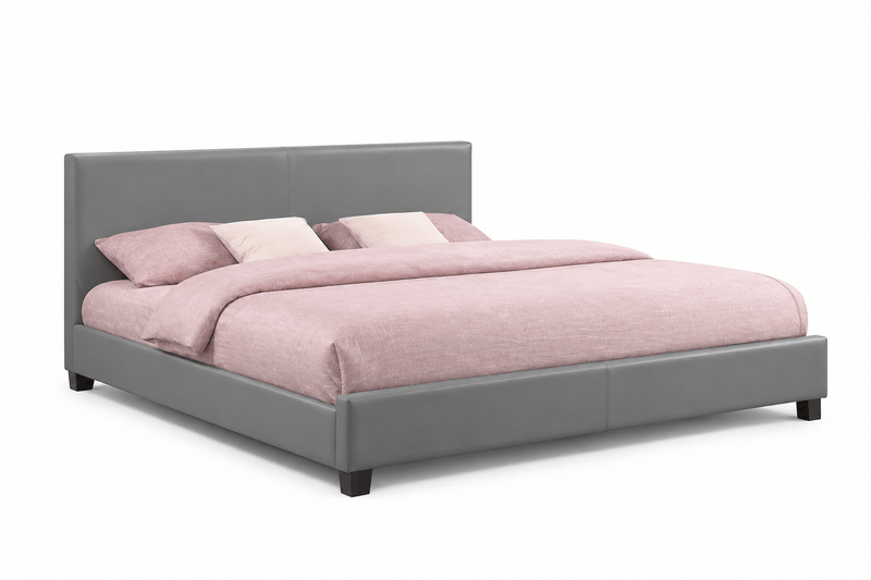 True Contemporary Bed Mirabel Grey Faux Leather Platform Bed - Available in 3 Sizes
