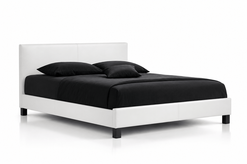True Contemporary Bed Mirabel White Faux Leather Platform Bed - Available in 3 Sizes