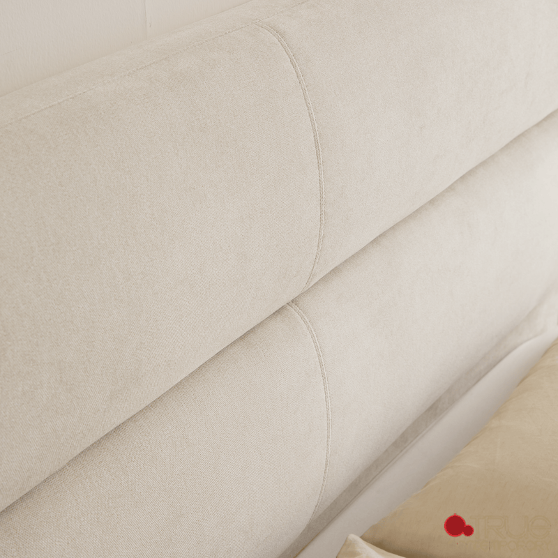 True Contemporary Bed Sutton Beige Fabric Platform Bed with Tufted Headboard - Available in 3 Sizes