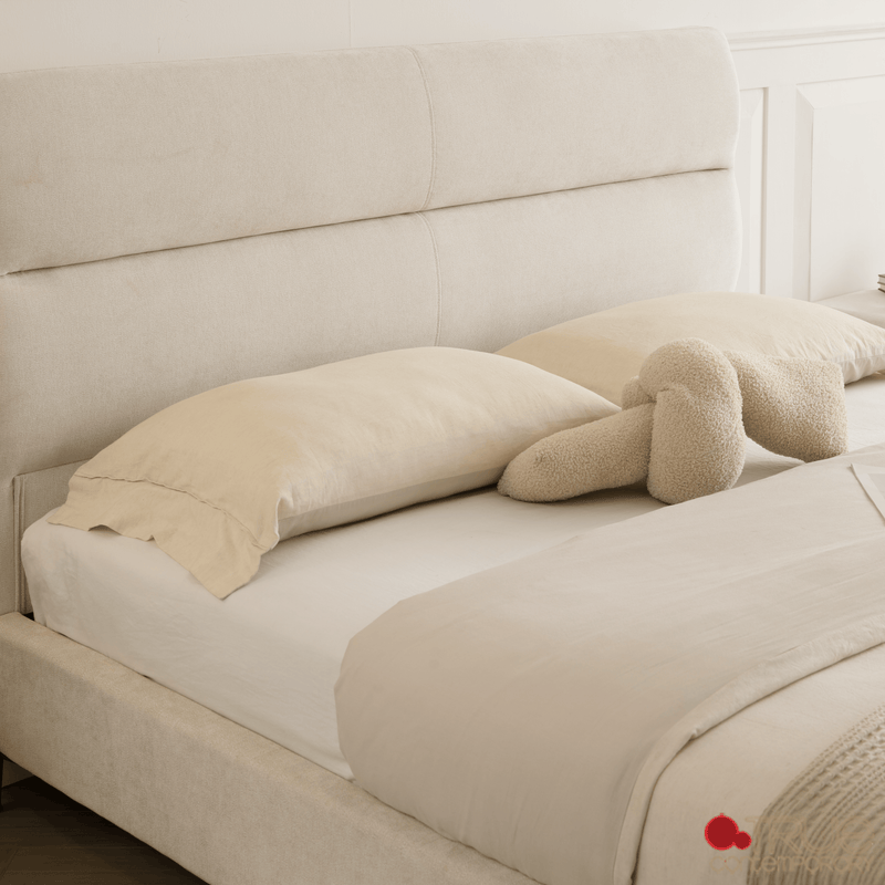 True Contemporary Bed Sutton Beige Fabric Platform Bed with Tufted Headboard - Available in 3 Sizes