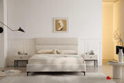 True Contemporary Bed Sutton Beige Fabric Platform Bed with Tufted Headboard - Available in 3 Sizes