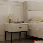 True Contemporary Bed Sutton Beige Fabric Platform Bed with Tufted Headboard - Available in 3 Sizes