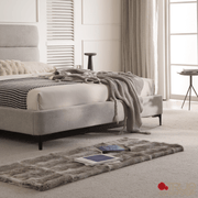 True Contemporary Bed Sutton Grey Fabric Platform Bed with Tufted Headboard - Available in 3 Sizes