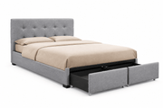 True Contemporary Bed Victoria Grey Tufted Linen Platform Bed with Two Storage Drawers - Available in 3 Sizes