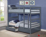 True Contemporary Bunk Bed Grey Fraser Twin over Twin Bunk Bed with Storage Drawers and Solid Wood - Available in 3 Colours