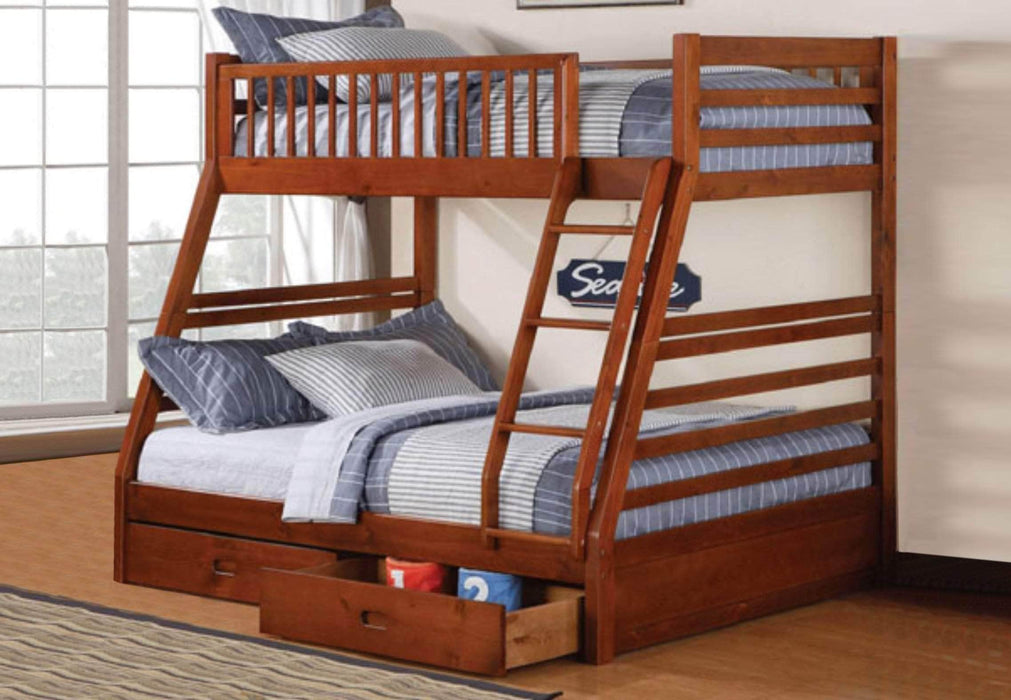 True Contemporary Bunk Bed Oak Fraser Twin over Full Bunk Bed with Storage Drawers and Solid Wood - Available in 3 Colours