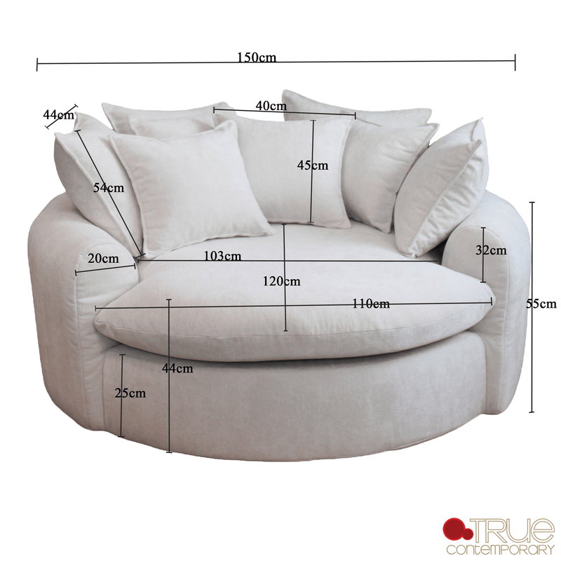 True Contemporary Chair Oasis 59.05" Fabric Round Boneless No-Assembly Compressed Floor Lounge Cuddle Chair - Available in 3 Colours