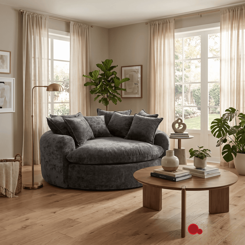 True Contemporary Chair Oasis 59.05" Fabric Round Boneless No-Assembly Compressed Floor Lounge Cuddle Chair - Available in 3 Colours