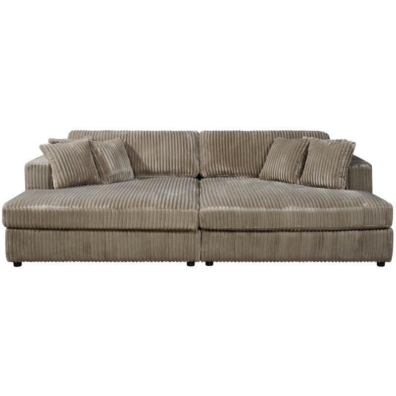 True Contemporary Double Chaise Lounge Beige Ridgeway 105" Minky Corduroy Fabric Double Chaise Lounge - Available in 3 Colours