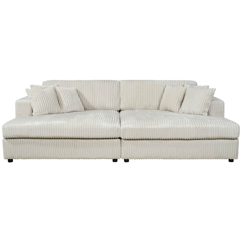 True Contemporary Double Chaise Lounge Cream Ridgeway 105" Minky Corduroy Fabric Double Chaise Lounge - Available in 3 Colours