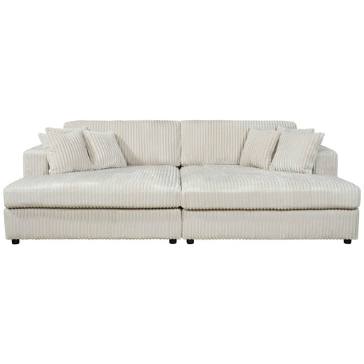 True Contemporary Double Chaise Lounge Cream Ridgeway 105" Minky Corduroy Fabric Double Chaise Lounge - Available in 3 Colours