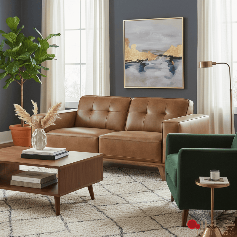 True Contemporary Loveseat Sterling 70.5" Tufted Loveseat in Premium Tan Faux Leather