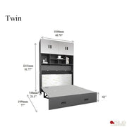 True Contemporary Murphy Cabinet Bed Hyde Light Grey and Dark Grey Murphy Cube Cabinet Bed with Folding Gel Memory Foam Mattress - Available in 4 Sizes