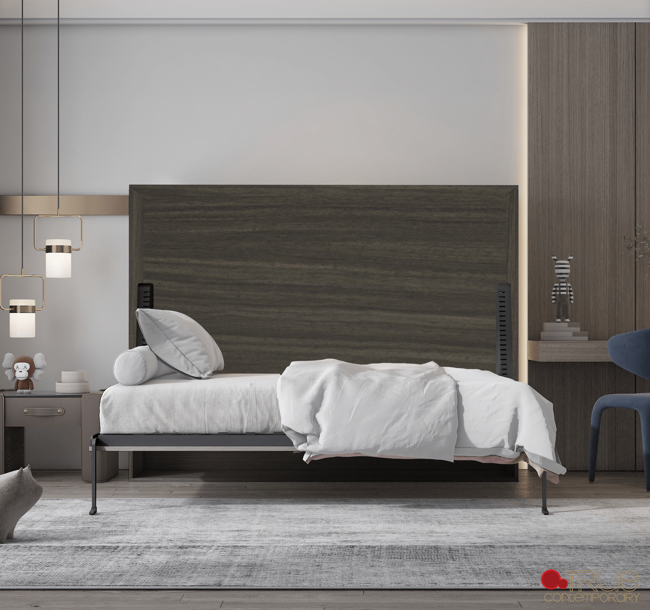 True Contemporary Murphy Wall Bed Heidi II Brown Horizontal Murphy Wall Pull Down Bed - Available in 3 Sizes