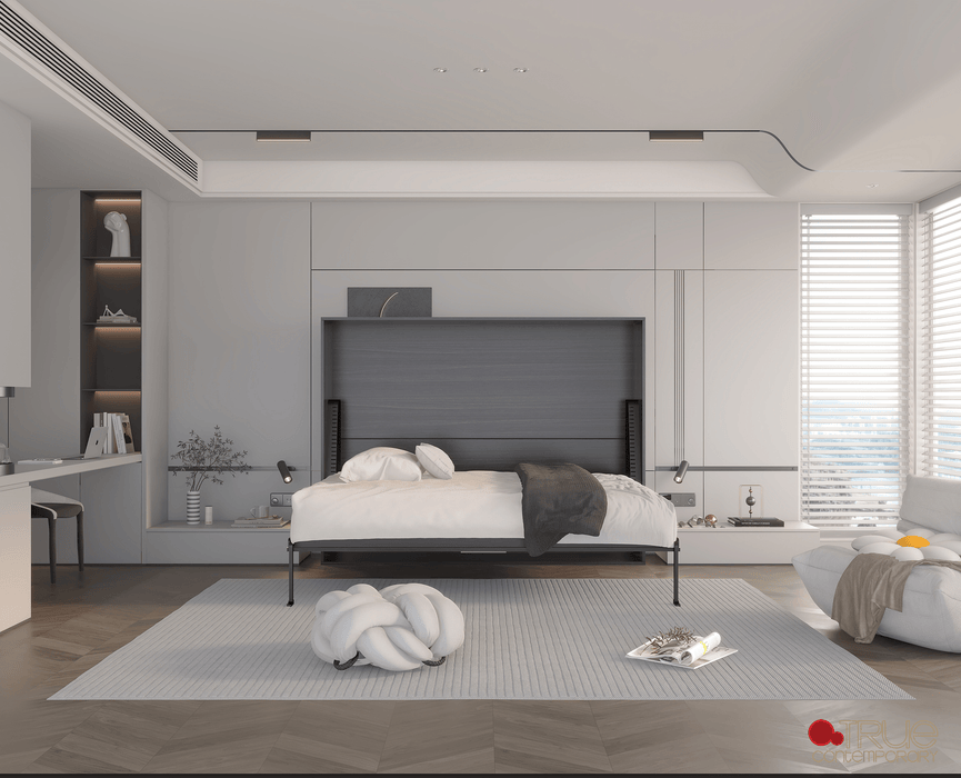 True Contemporary Murphy Wall Bed Heidi II Rustic Grey Horizontal Murphy Wall Pull Down Bed - Available in 3 Sizes