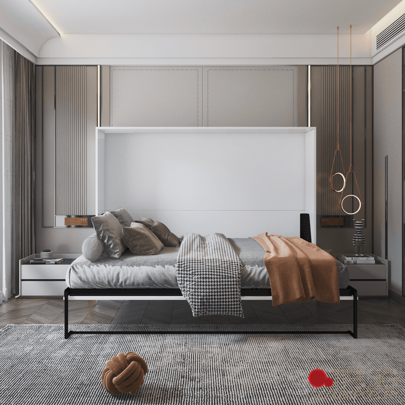 True Contemporary Murphy Wall Bed Heidi III White Horizontal Murphy Wall Pull Down Bed - Available in 3 Sizes