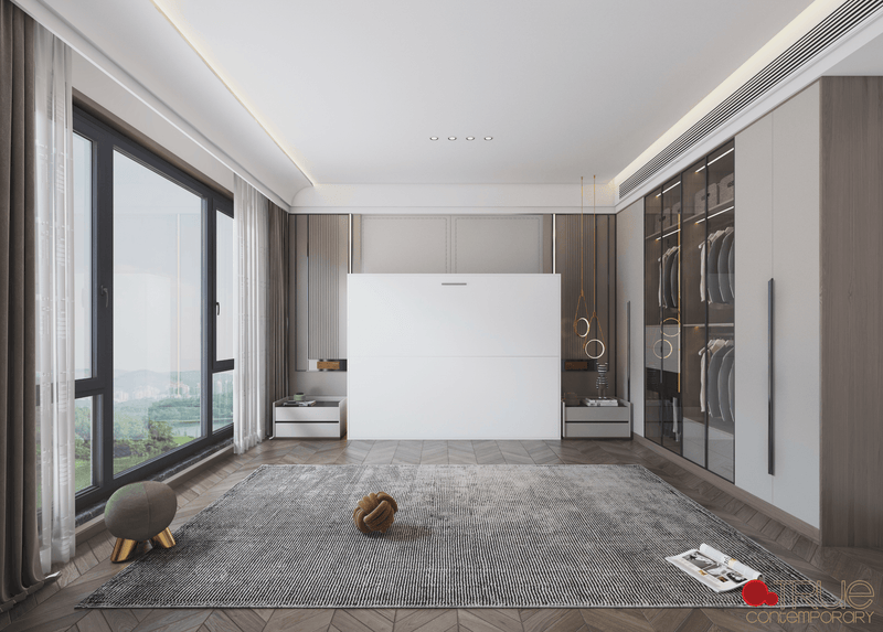 True Contemporary Murphy Wall Bed Heidi III White Horizontal Murphy Wall Pull Down Bed - Available in 3 Sizes