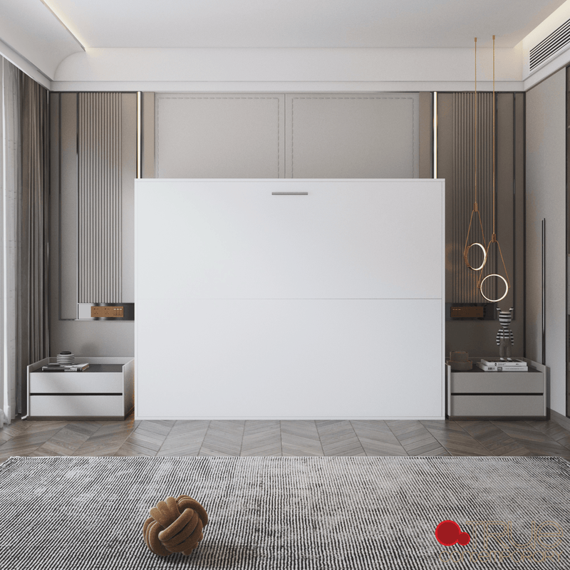 True Contemporary Murphy Wall Bed Heidi III White Horizontal Murphy Wall Pull Down Bed - Available in 3 Sizes
