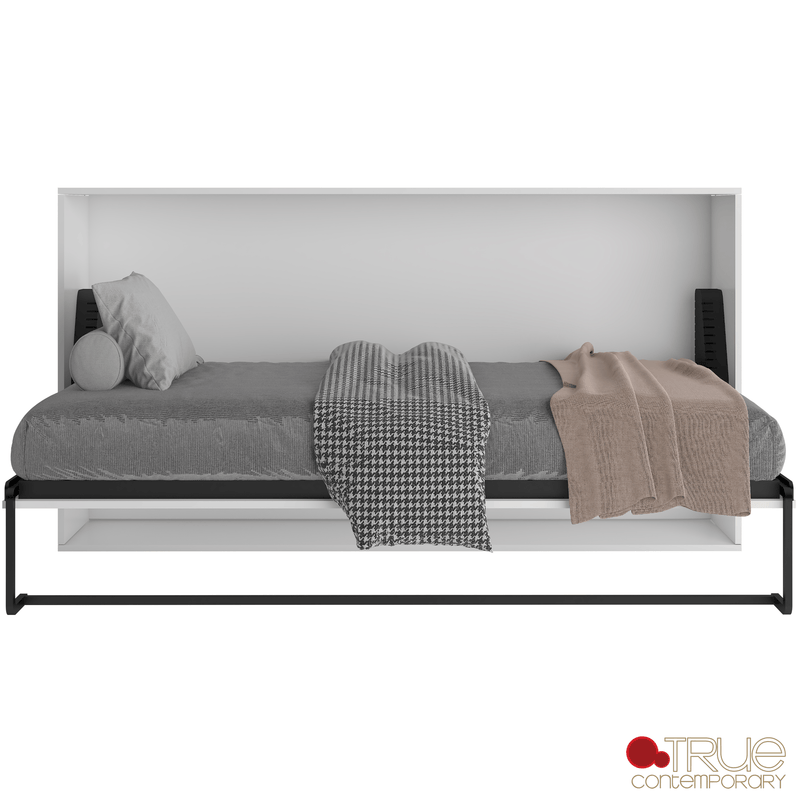 True Contemporary Murphy Wall Bed Heidi III White Horizontal Murphy Wall Pull Down Bed - Available in 3 Sizes