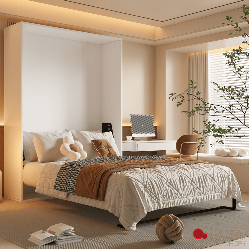 True Contemporary Murphy Wall Bed Wallie II White Vertical Murphy Wall Pull Down Bed - Available in 3 Sizes