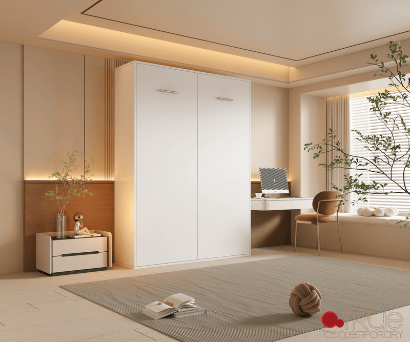 True Contemporary Murphy Wall Bed Wallie II White Vertical Murphy Wall Pull Down Bed - Available in 3 Sizes