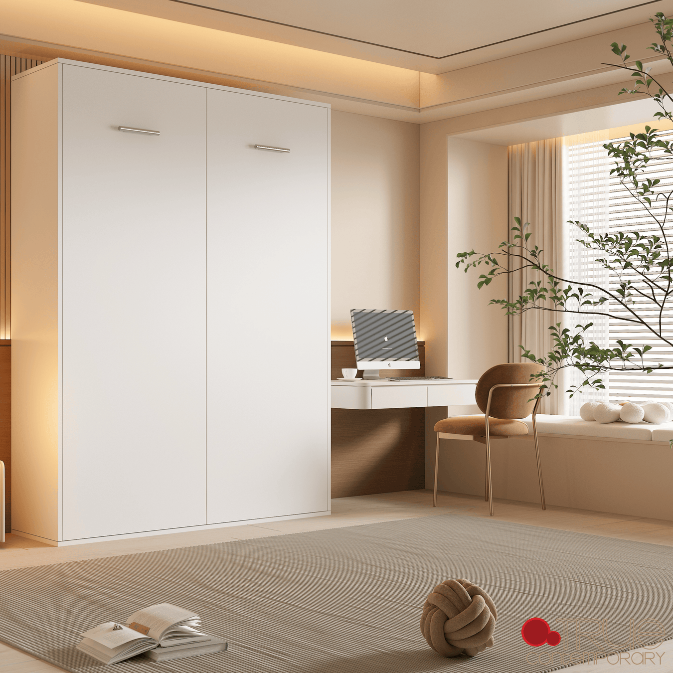 True Contemporary Wallie II White Vertical Murphy Wall Pull Down Bed Only No Mattress, image 1