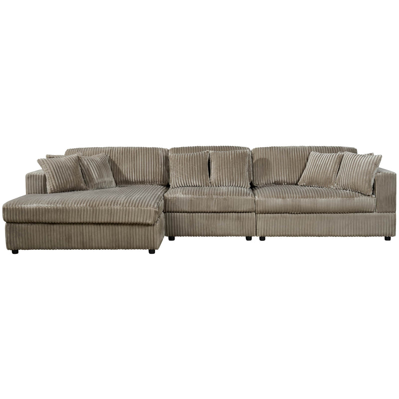 True Contemporary Sectional Beige / Left Facing Chaise Ridgeway 139.5" Wide Medium Sectional Sofa with Chaise in Minky Corduroy Fabric - Available in 3 Colours