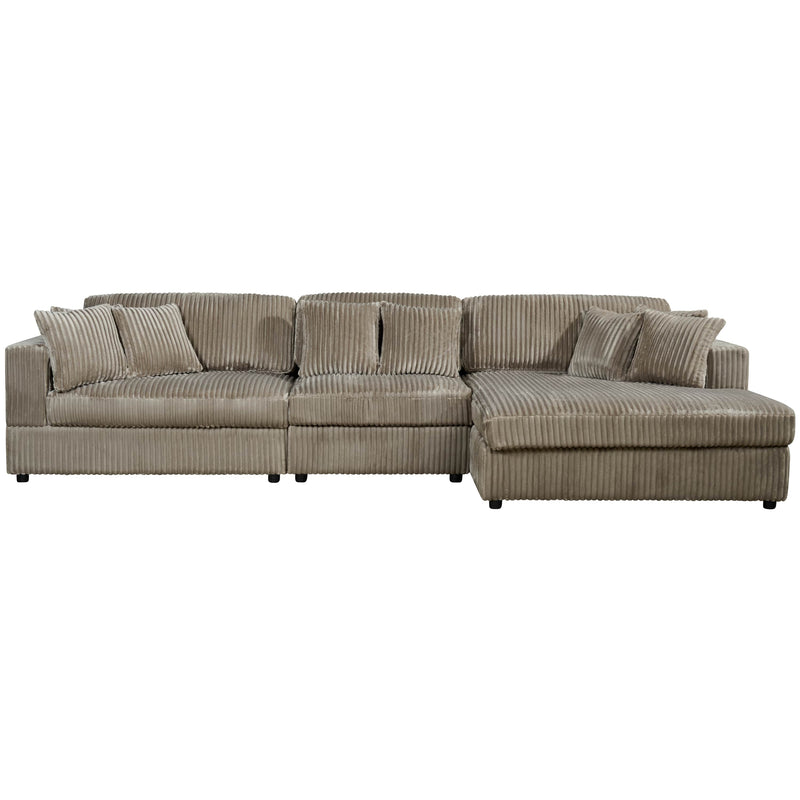 True Contemporary Sectional Beige / Right Facing Chaise Ridgeway 139.5" Wide Medium Sectional Sofa with Chaise in Minky Corduroy Fabric - Available in 3 Colours