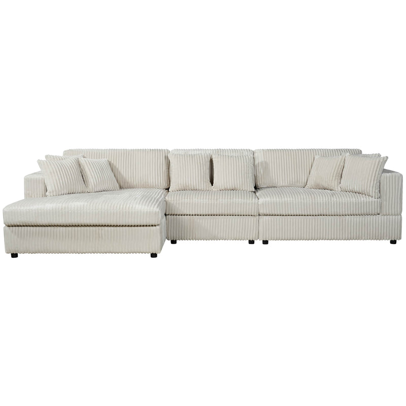 True Contemporary Sectional Cream / Left Facing Chaise Ridgeway 139.5" Wide Medium Sectional Sofa with Chaise in Minky Corduroy Fabric - Available in 3 Colours