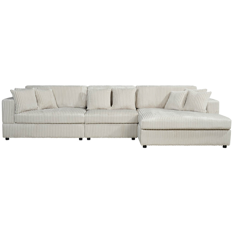 True Contemporary Sectional Cream / Right Facing Chaise Ridgeway 139.5" Wide Medium Sectional Sofa with Chaise in Minky Corduroy Fabric - Available in 3 Colours