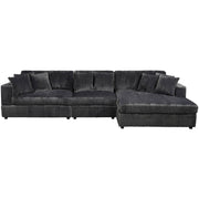 True Contemporary Sectional Dark Grey / Right Facing Chaise Ridgeway 139.5" Wide Medium Sectional Sofa with Chaise in Minky Corduroy Fabric - Available in 3 Colours