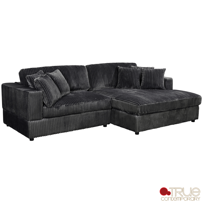 True Contemporary Sectional Ridgeway 105" Wide Small Sectional Sofa with Chaise in Minky Corduroy Fabric - Available in 3 Colours