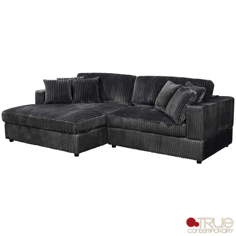 True Contemporary Sectional Ridgeway 105" Wide Small Sectional Sofa with Chaise in Minky Corduroy Fabric - Available in 3 Colours