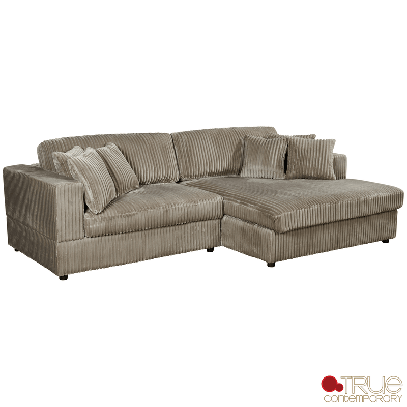 True Contemporary Sectional Ridgeway 105" Wide Small Sectional Sofa with Chaise in Minky Corduroy Fabric - Available in 3 Colours