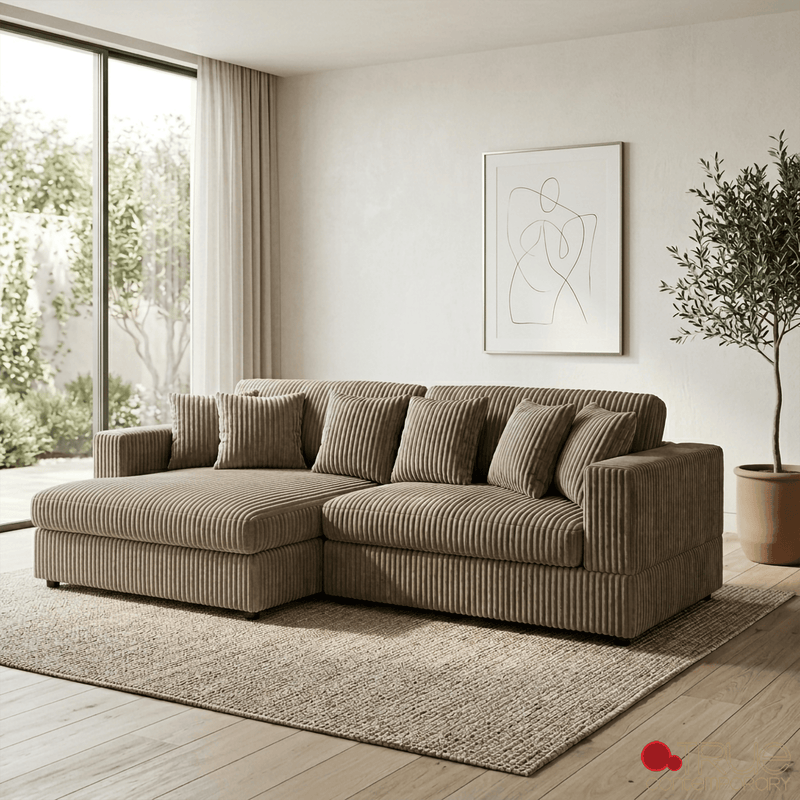 True Contemporary Sectional Ridgeway 105" Wide Small Sectional Sofa with Chaise in Minky Corduroy Fabric - Available in 3 Colours