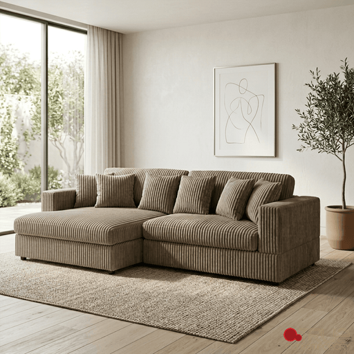 True Contemporary Sectional Ridgeway 105" Wide Small Sectional Sofa with Chaise in Minky Corduroy Fabric - Available in 3 Colours