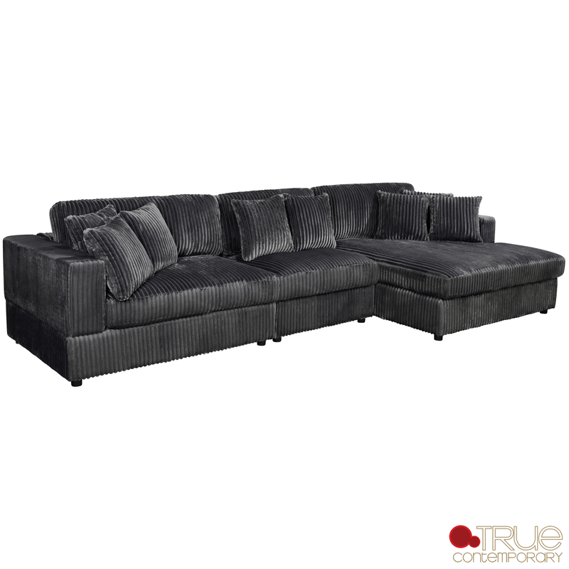 True Contemporary Sectional Ridgeway 139.5" Wide Medium Sectional Sofa with Chaise in Minky Corduroy Fabric - Available in 3 Colours