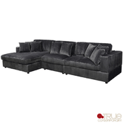 True Contemporary Sectional Ridgeway 139.5" Wide Medium Sectional Sofa with Chaise in Minky Corduroy Fabric - Available in 3 Colours