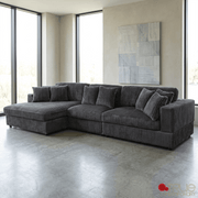 True Contemporary Sectional Ridgeway 139.5" Wide Medium Sectional Sofa with Chaise in Minky Corduroy Fabric - Available in 3 Colours