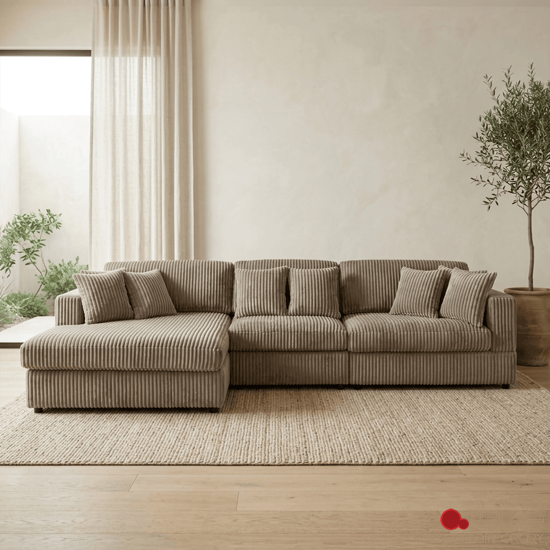 True Contemporary Sectional Ridgeway 139.5" Wide Medium Sectional Sofa with Chaise in Minky Corduroy Fabric - Available in 3 Colours