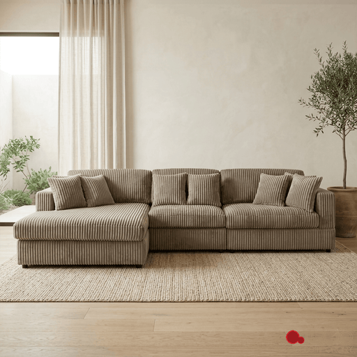 True Contemporary Sectional Ridgeway 139.5" Wide Medium Sectional Sofa with Chaise in Minky Corduroy Fabric - Available in 3 Colours