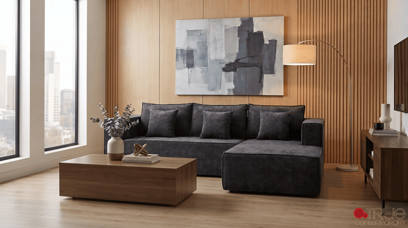 True Contemporary Sectional Solace 108.27" Wide Fabric Modular Boneless No-Assembly Compressed Floor L-Shaped Sectional Sofa - Available in 3 Colours