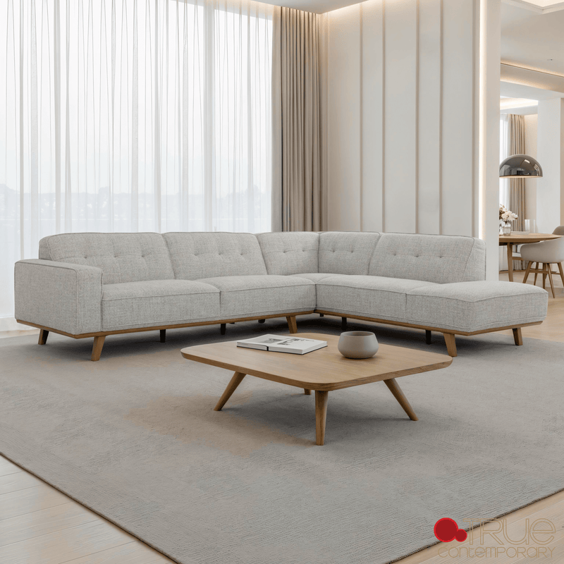 True Contemporary Sectional Sterling 120" Wide Tufted L-Shaped Sectional Sofa in Monique Oyster